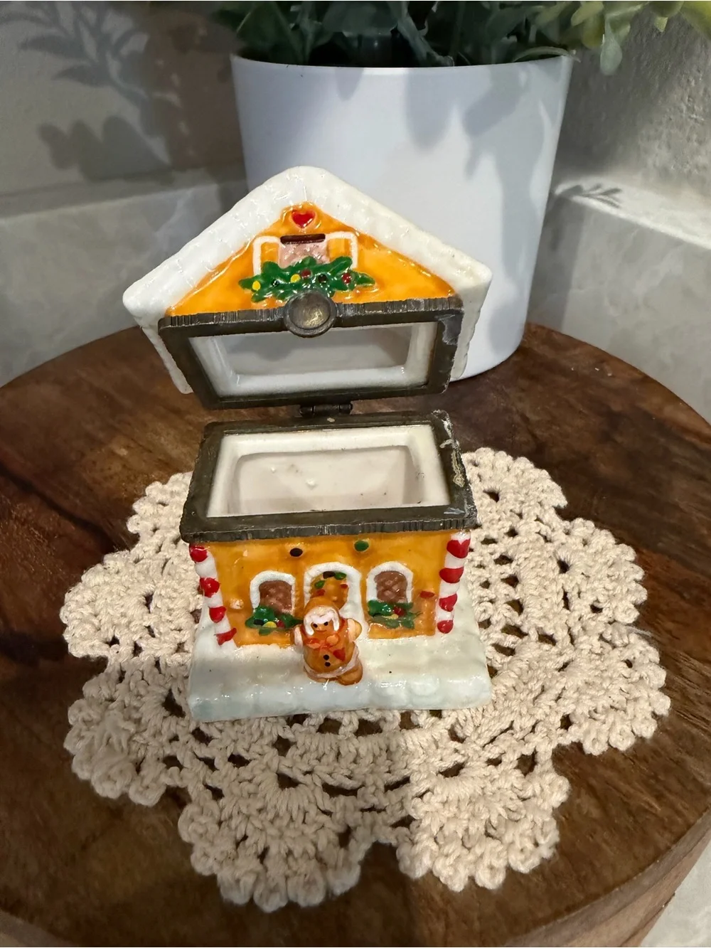 Holiday Gingerbread House Ceramic Trinket Box - Yellow
